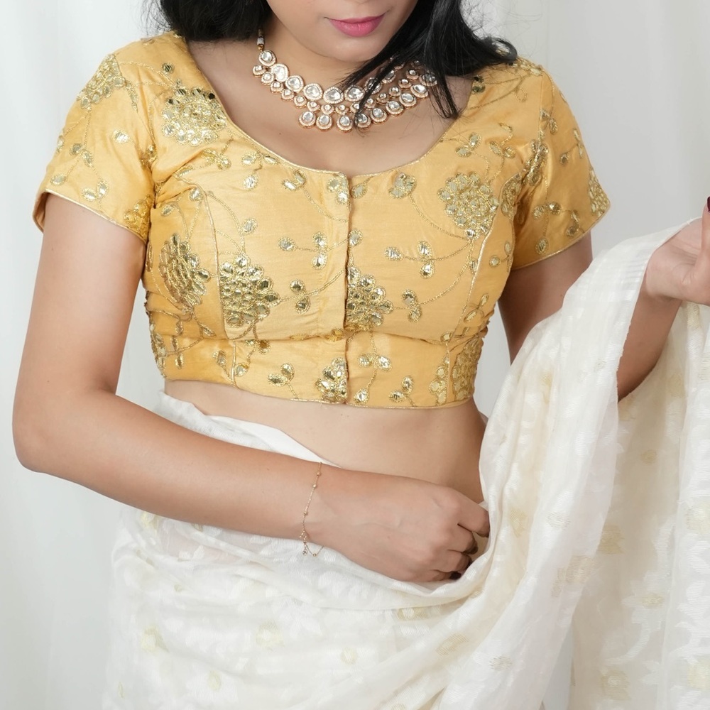 Brand new Indian Pakistani metallic beige & Gold embroidered Blouse